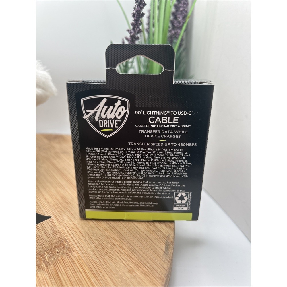 Auto Drive 90 Angle USB-C Fast Cable Charging 6 Ft  iPhone/ iPad/ iPod - Picture 2 of 2